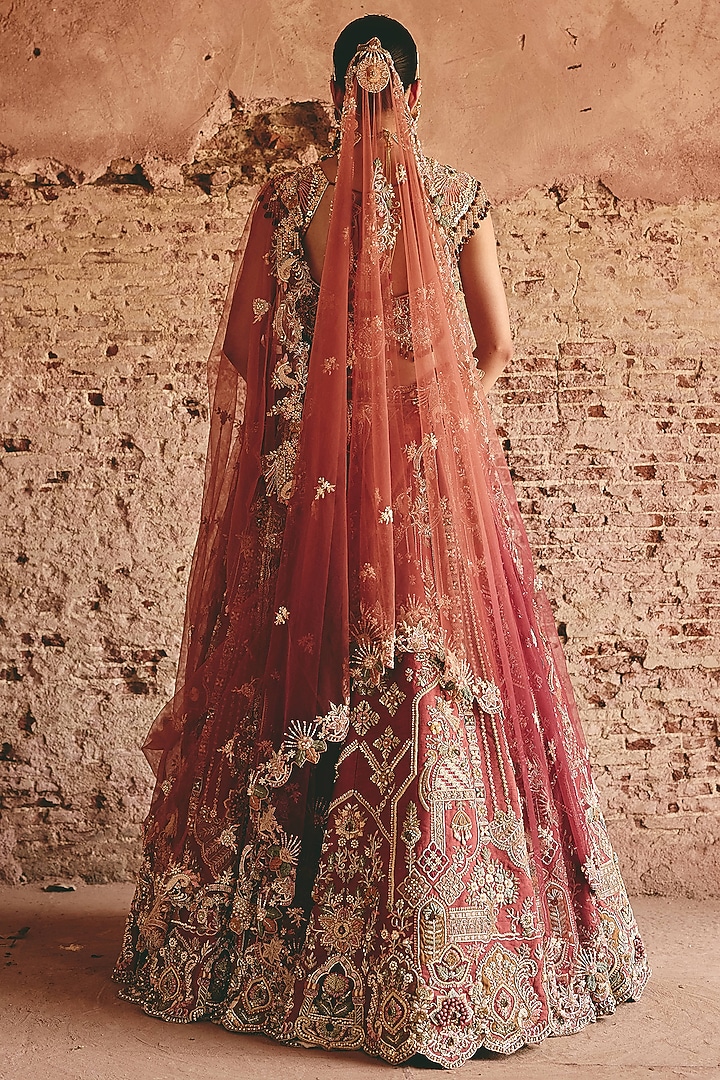 Dusty Sand Raw Silk Hand Embroidered Bridal Bridal Lehenga Set by HOUSE OF AYRA at Pernia's Pop Up Shop