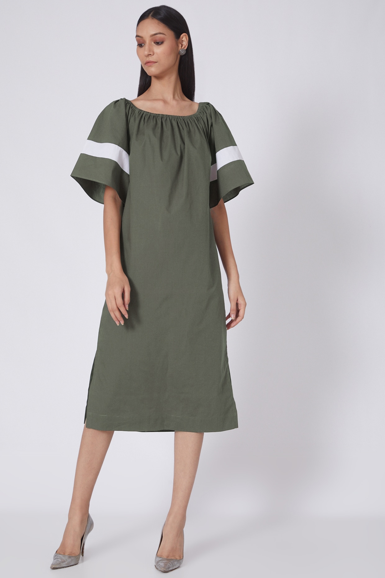 olive off the shoulder dress