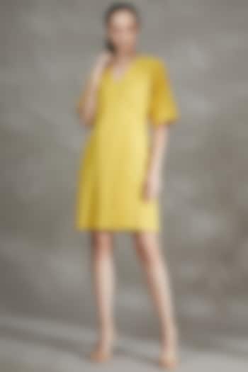 Yellow Moss Crepe Shift Dress by House Of Behram