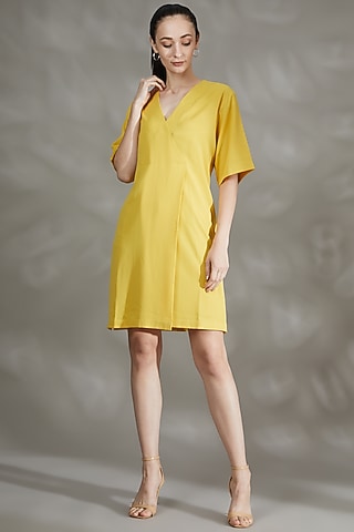 Yellow Moss Crepe Shift Dress by House Of Behram