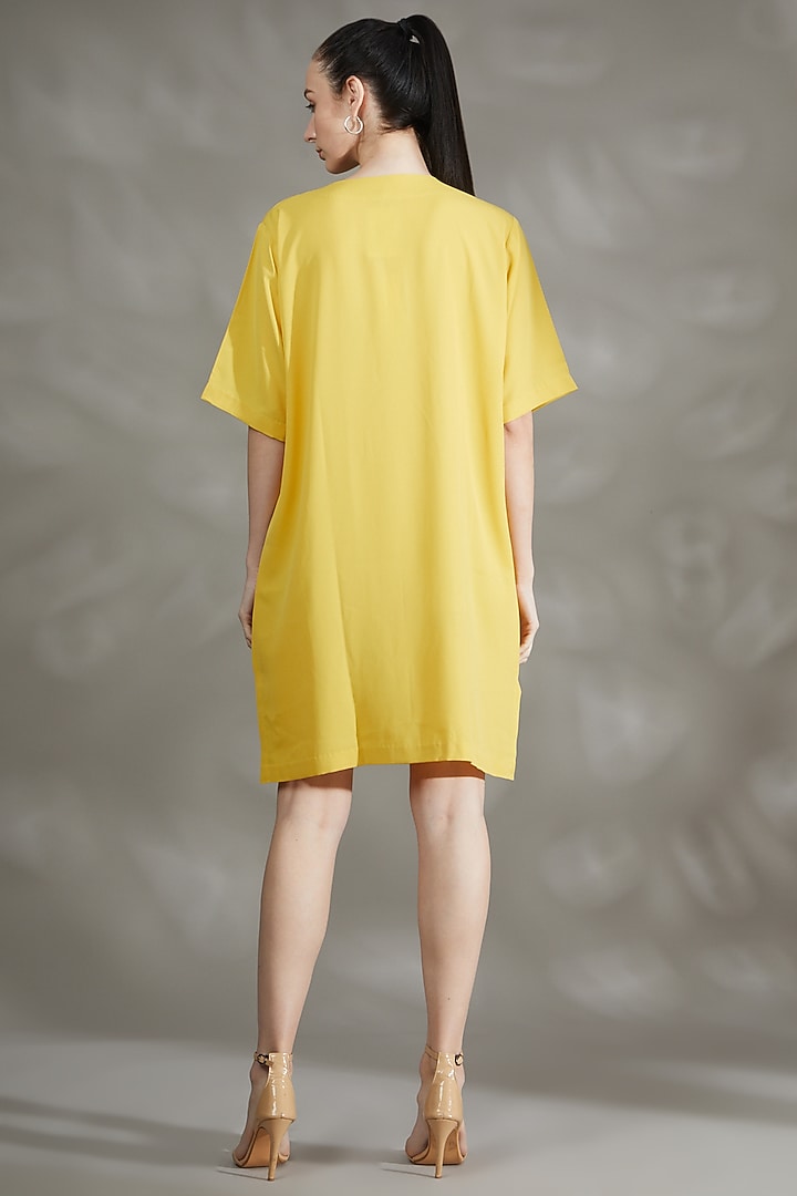 Yellow Moss Crepe Shift Summer Dress by House Of Behram at Pernia's Pop Up Shop