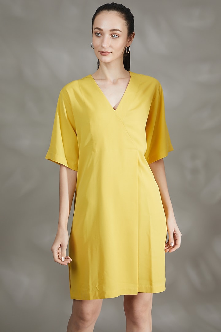 Yellow Moss Crepe Shift Summer Dress by House Of Behram at Pernia's Pop Up Shop