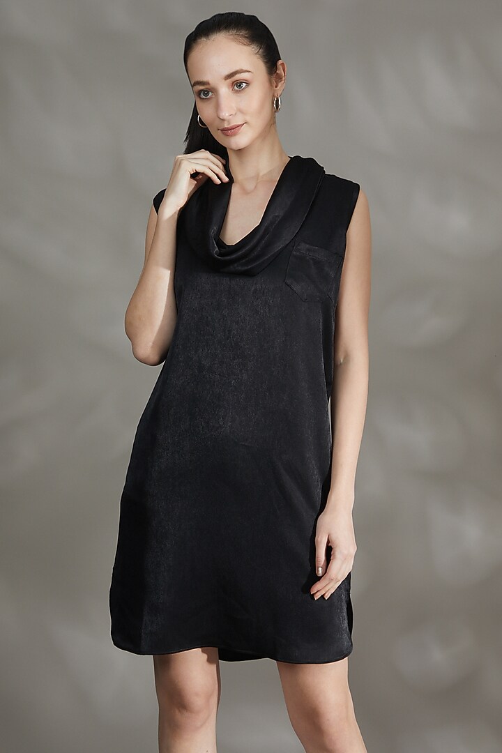 Black Cupro Layered Summer Dress by House Of Behram at Pernia's Pop Up Shop