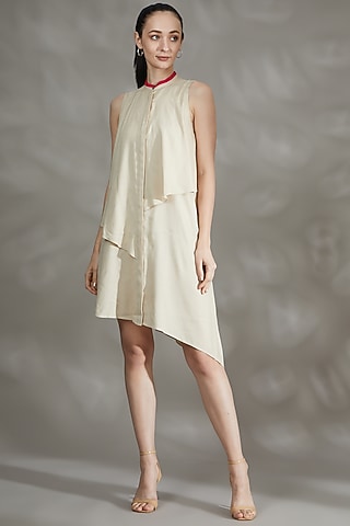 Beige Silk Dress by House Of Behram