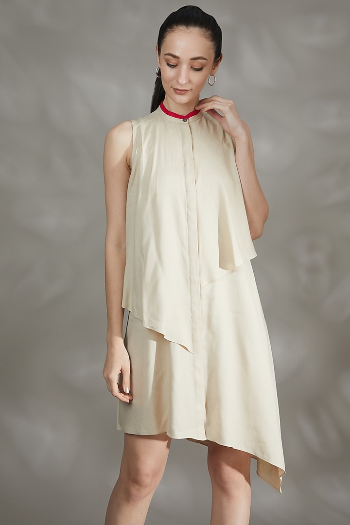 Beige Silk Summer Dress by House Of Behram at Pernia's Pop Up Shop