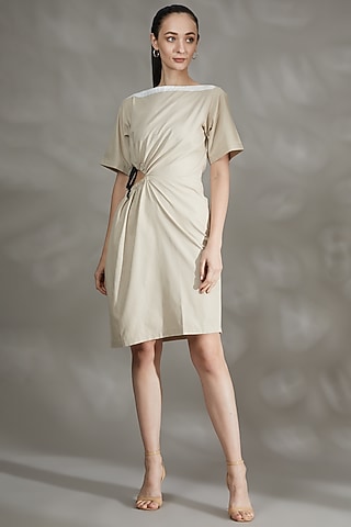 Beige Italian Cupro Dress by House Of Behram