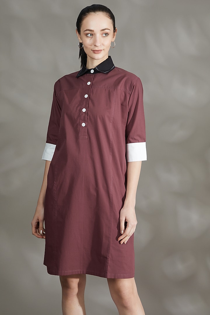 Plum Cotton Poplin A-Line Summer Dress by House Of Behram at Pernia's Pop Up Shop