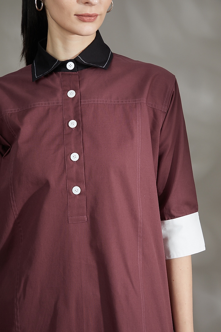 Plum Cotton Poplin A-Line Summer Dress by House Of Behram at Pernia's Pop Up Shop