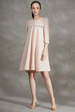 Powder Pink Crepe A-Line Dress by House Of Behram