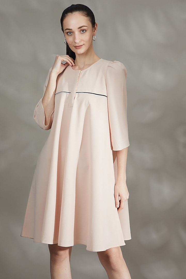 Powder Pink Crepe A-Line Summer Dress by House Of Behram at Pernia's Pop Up Shop