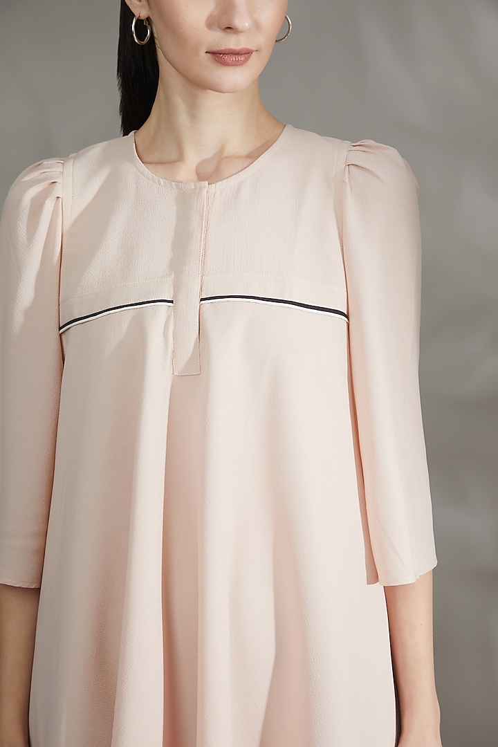 Powder Pink Crepe A-Line Summer Dress by House Of Behram at Pernia's Pop Up Shop