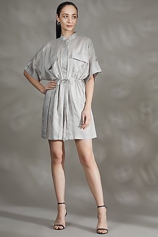 Silver Silk & Viscose Dress by House Of Behram