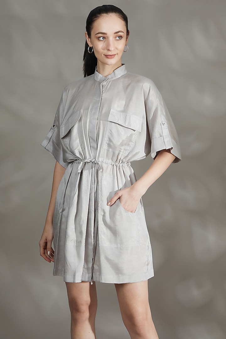 Silver Silk & Viscose Summer Dress by House Of Behram at Pernia's Pop Up Shop