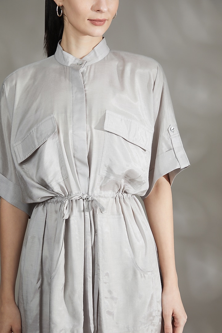 Silver Silk & Viscose Summer Dress by House Of Behram at Pernia's Pop Up Shop