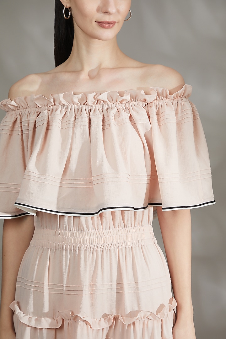 Powder Pink Crepe A-Line Summer Dress by House Of Behram at Pernia's Pop Up Shop