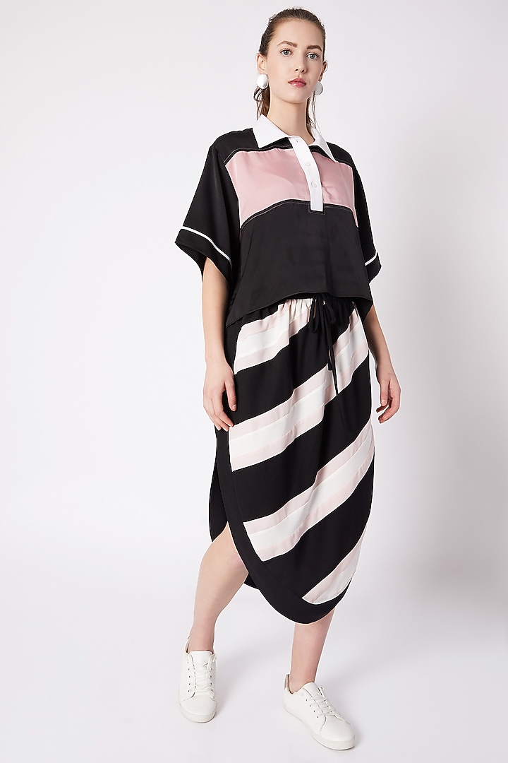 Black Color Block Shirt by House of Behram at Pernia's Pop Up Shop