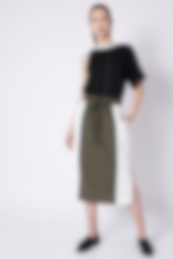 Olive Green Color Block Skirt by House of Behram