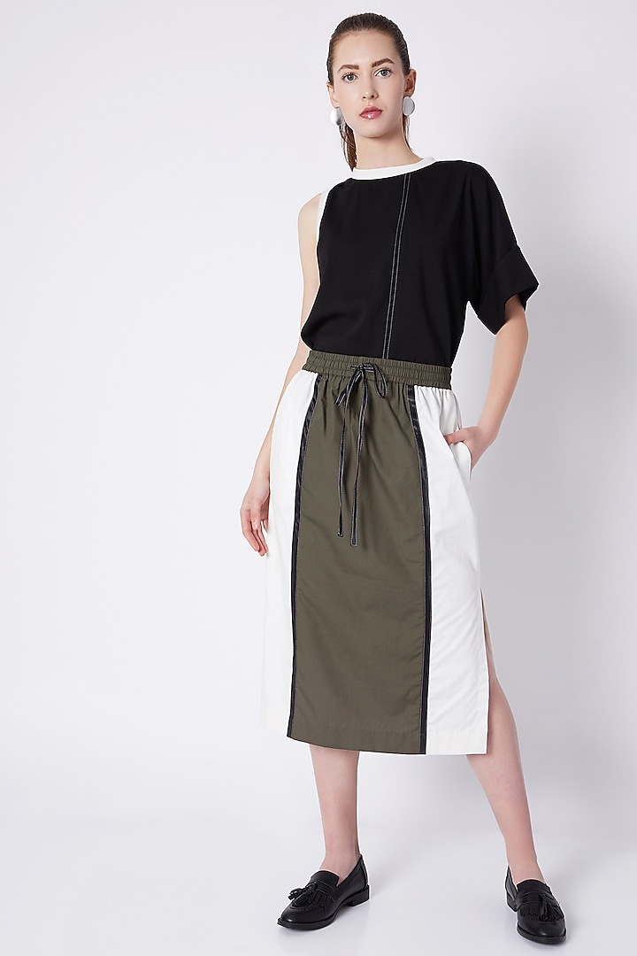 Olive Green Color Block Skirt by House of Behram