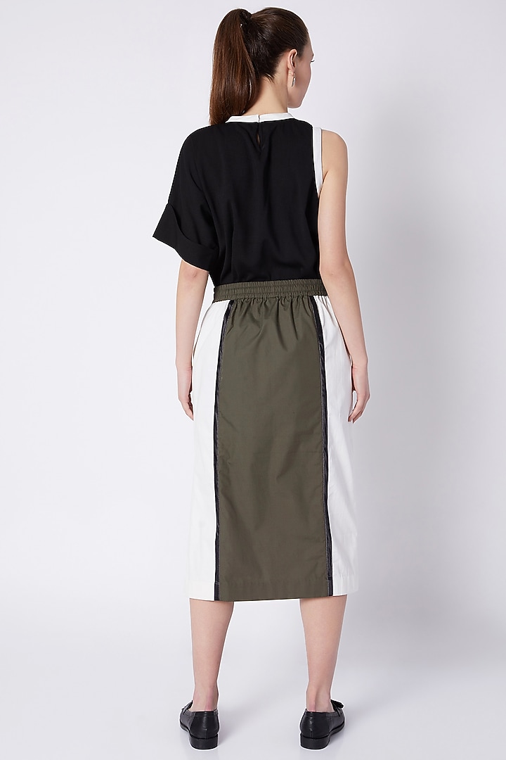 Olive Green Color Block Skirt by House of Behram at Pernia's Pop Up Shop