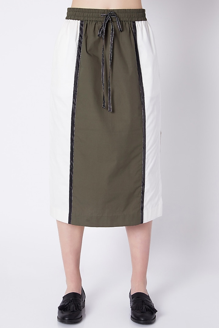 Olive Green Color Block Skirt by House of Behram at Pernia's Pop Up Shop