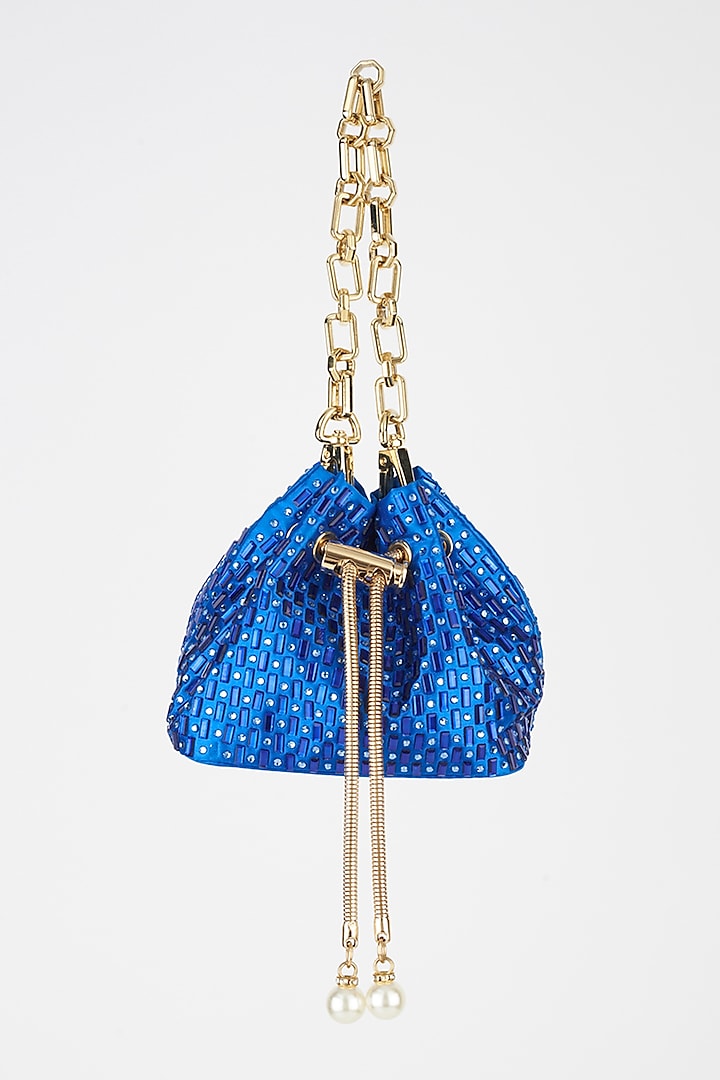 Blue Embellished Potli With Chain by House of BIO by Ritti Khanna at Pernia's Pop Up Shop