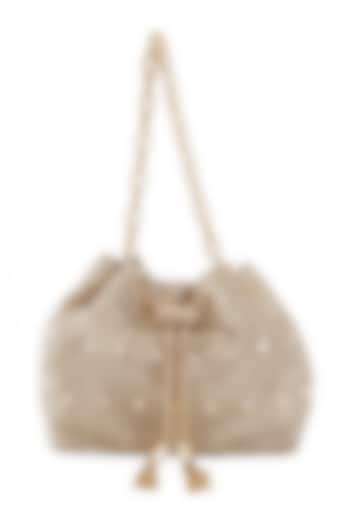 Gold Velvet Swarovski Bucket Bag by House of BIO by Ritti Khanna