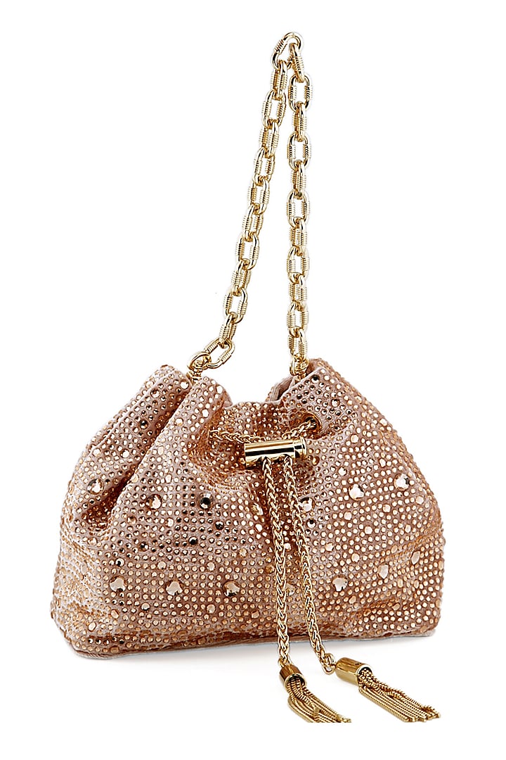 Rosegold Velvet Swarovski Bucket Bag by House of BIO by Ritti Khanna