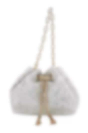 Snow White Velvet Pearl Bucket Bag by House of BIO by Ritti Khanna at Pernia's Pop Up Shop