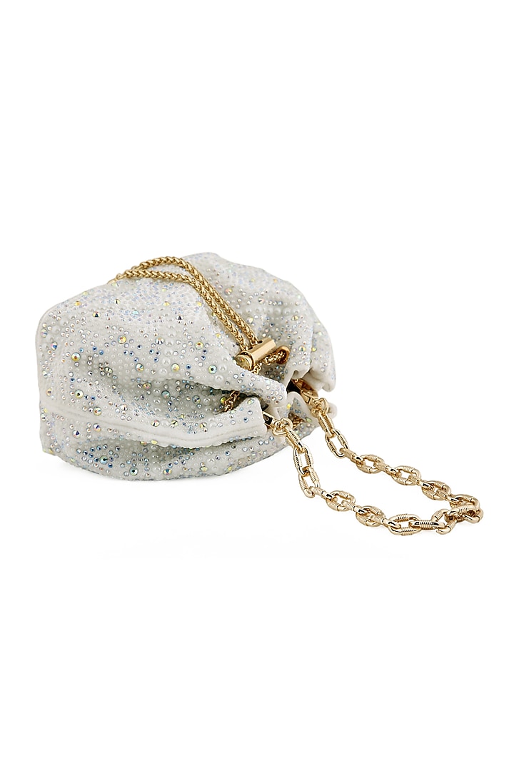 Snow White Velvet Pearl Bucket Bag by House of BIO by Ritti Khanna at Pernia's Pop Up Shop