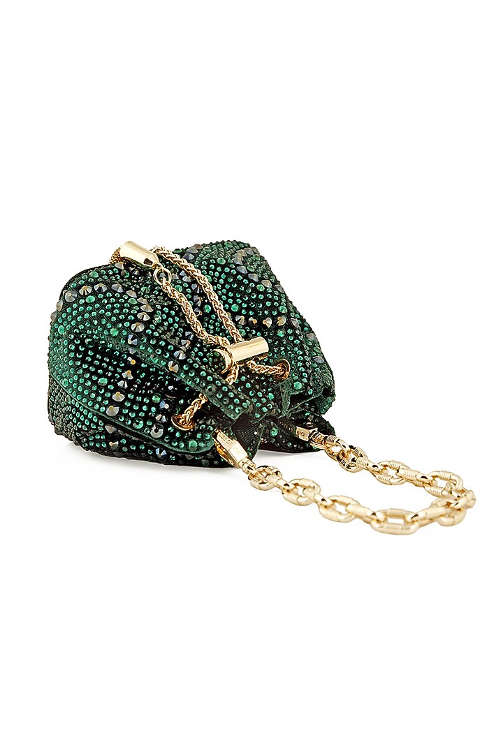 Emerald Velvet Crystal Bucket Bag by House of BIO by Ritti Khanna at Pernia's Pop Up Shop
