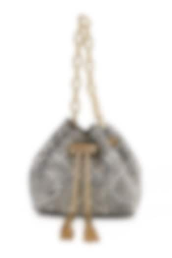 Silver Velvet Crystal Bucket Bag by House of BIO by Ritti Khanna at Pernia's Pop Up Shop