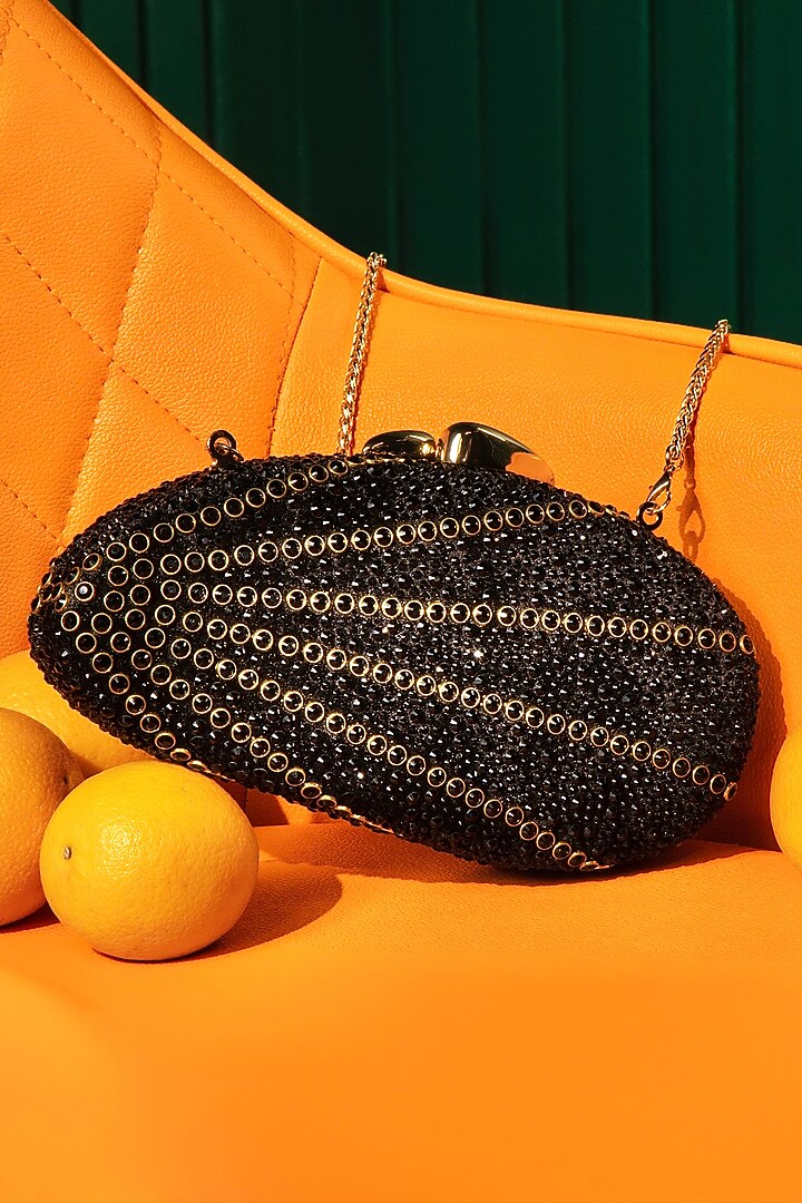 Black Velvet Swarovski Crystal Embellished Clutch by House of BIO by Ritti Khanna at Pernia's Pop Up Shop