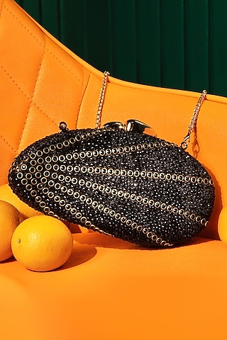 Black Velvet Swarovski Crystal Embellished Clutch by House of BIO by Ritti Khanna