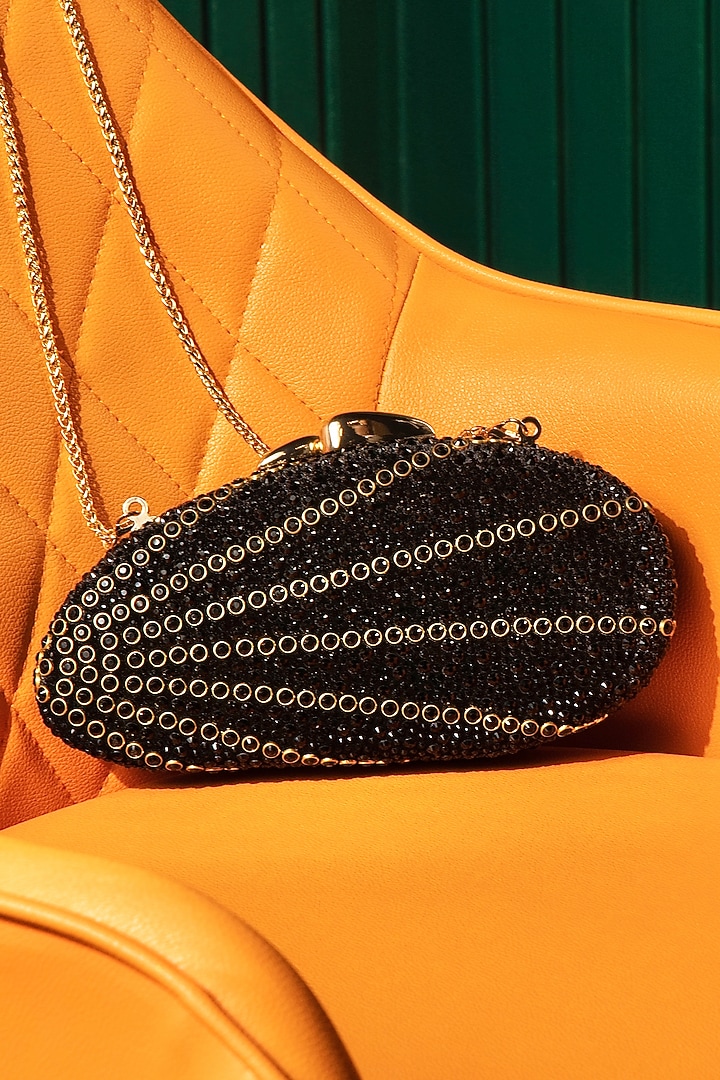Black Velvet Swarovski Crystal Embellished Clutch by House of BIO by Ritti Khanna at Pernia's Pop Up Shop