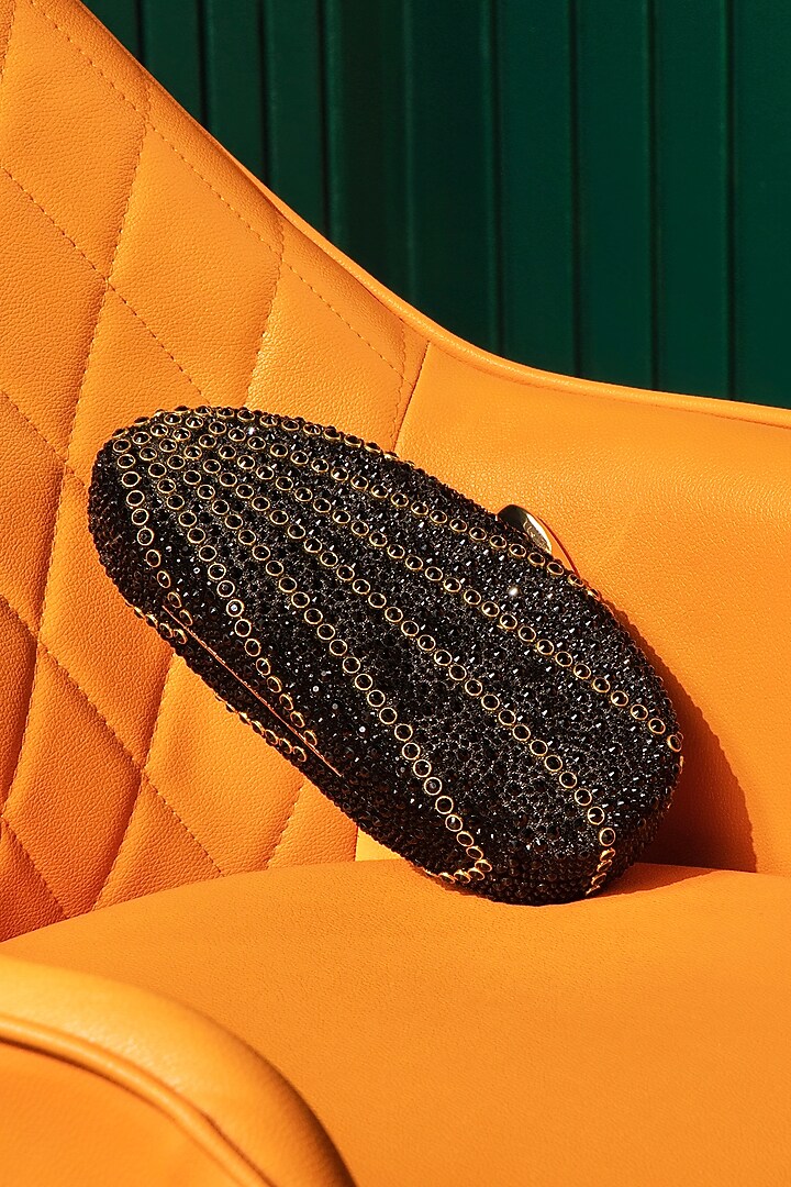 Black Velvet Swarovski Crystal Embellished Clutch by House of BIO by Ritti Khanna at Pernia's Pop Up Shop