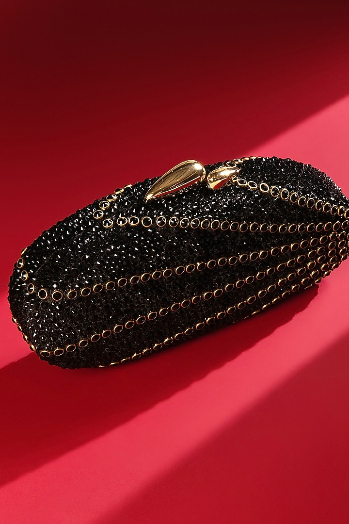 Black Velvet Swarovski Crystal Embellished Clutch by House of BIO by Ritti Khanna at Pernia's Pop Up Shop