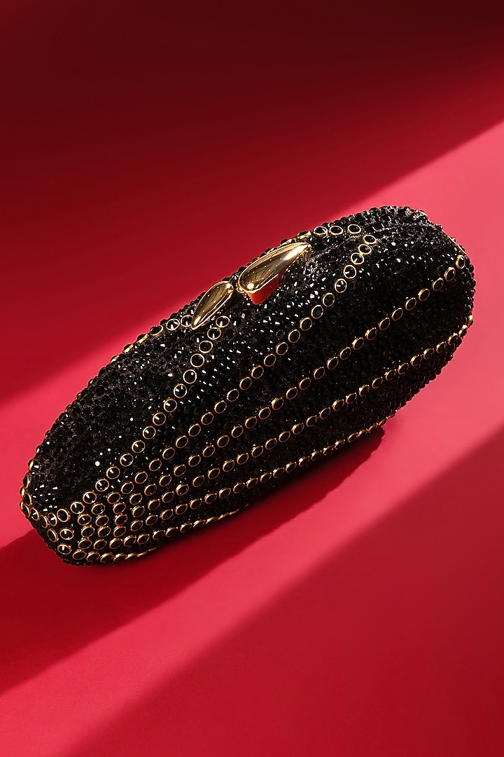 Black Velvet Swarovski Crystal Embellished Clutch by House of BIO by Ritti Khanna at Pernia's Pop Up Shop