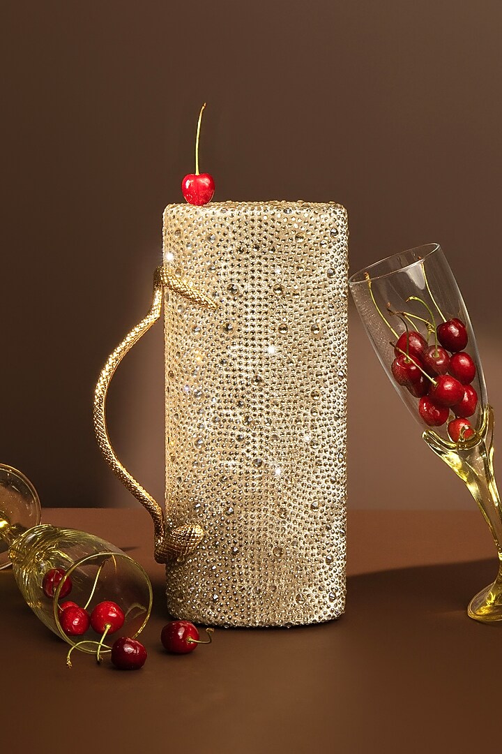 Gold Velvet Swarovski Crystal Embellished Clutch by House of BIO by Ritti Khanna at Pernia's Pop Up Shop