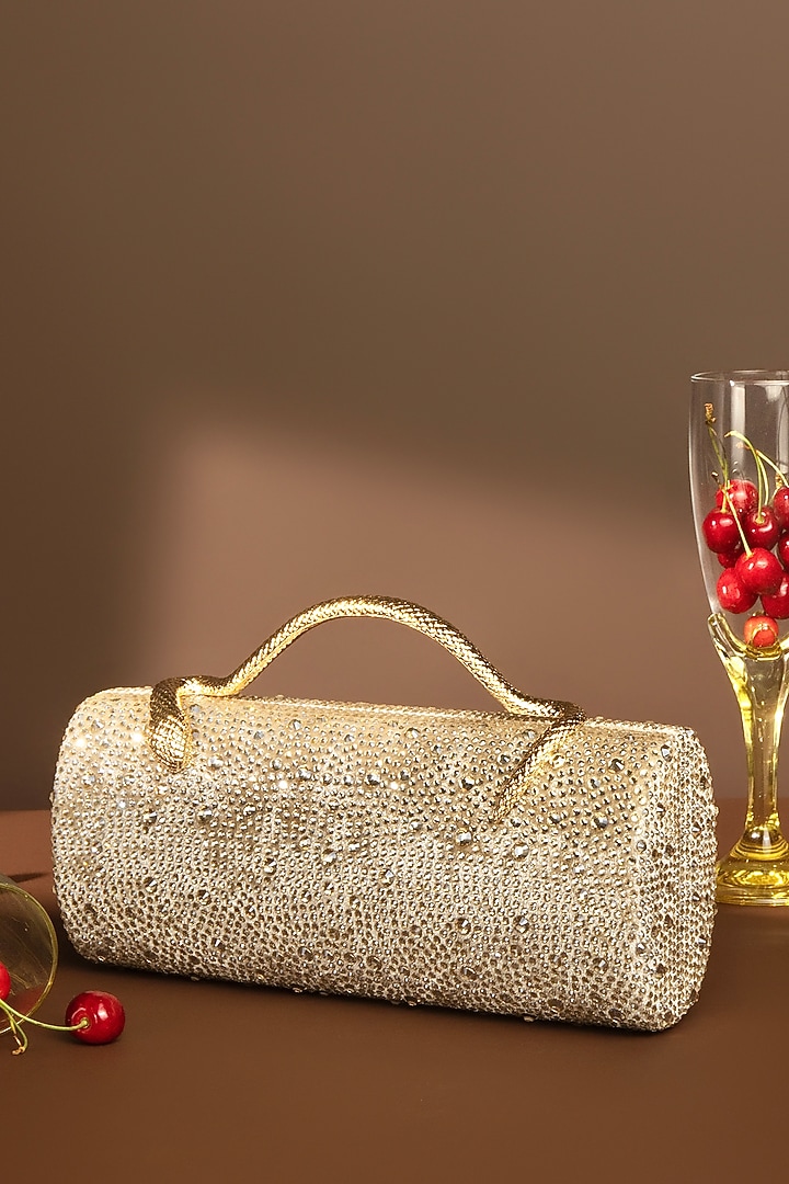 Gold Velvet Swarovski Crystal Embellished Clutch by House of BIO by Ritti Khanna at Pernia's Pop Up Shop