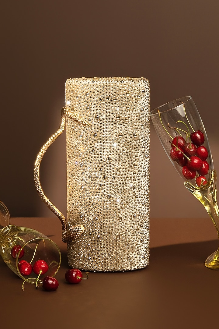 Gold Velvet Swarovski Crystal Embellished Clutch by House of BIO by Ritti Khanna at Pernia's Pop Up Shop