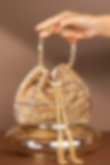 Gold Velvet Swarovski Crystal Embellished Bucket Bag by House of BIO by Ritti Khanna at Pernia's Pop Up Shop