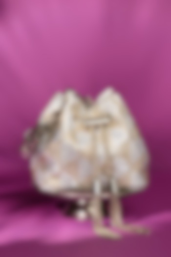 Silver Velvet Swarovski Embellished Mini Bucket Bag by House of BIO by Ritti Khanna at Pernia's Pop Up Shop