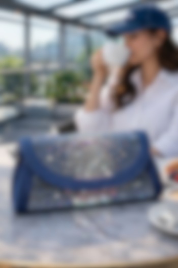 Dark Blue Denim Swarovski Crystal Embellished Handbag by House of BIO by Ritti Khanna at Pernia's Pop Up Shop