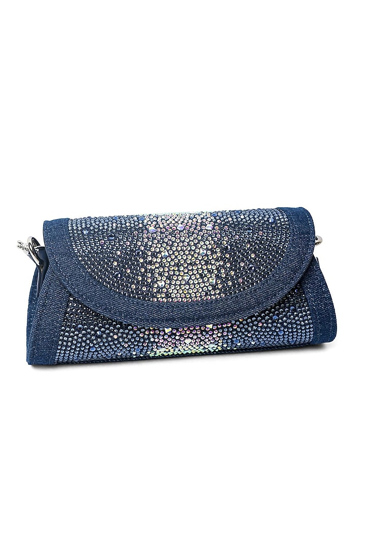 Dark Blue Denim Swarovski Crystal Embellished Handbag by House of BIO by Ritti Khanna at Pernia's Pop Up Shop