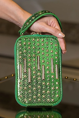 Glittery Green PU Leather Mobile Bag by House of BIO by Ritti Khanna