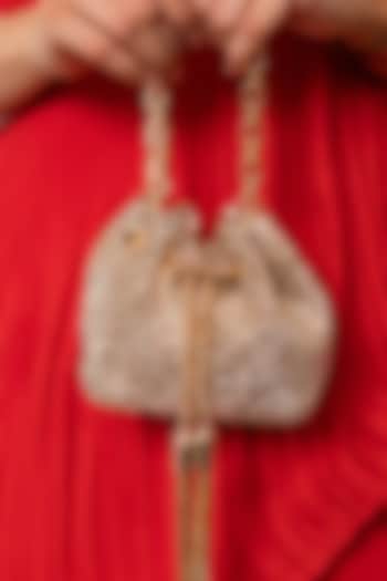 Gold Velvet Crystal Work Mini Bucket Bag by House of BIO by Ritti Khanna at Pernia's Pop Up Shop