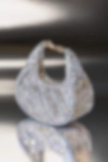 Silver Velvet Crystal Work Moon-Shaped Bag by House of BIO by Ritti Khanna at Pernia's Pop Up Shop
