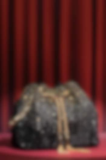 Black Velvet Crystal Work Bucket Bag by House of BIO by Ritti Khanna at Pernia's Pop Up Shop