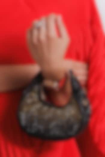 Black Velvet Crystal Work Moon-Shaped Bag by House of BIO by Ritti Khanna at Pernia's Pop Up Shop