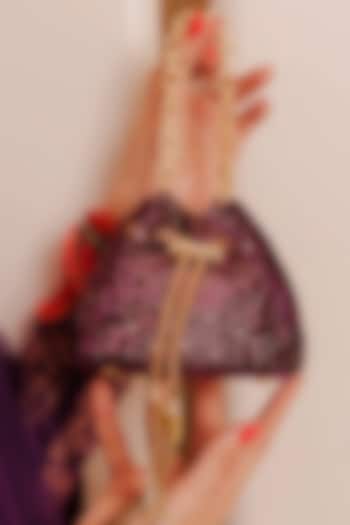 Violet Velvet Crystal Work Bucket Bag by House of BIO by Ritti Khanna at Pernia's Pop Up Shop